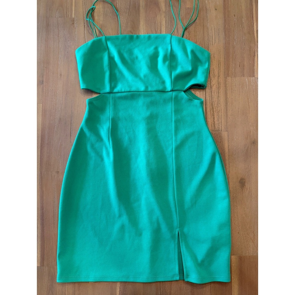 Blue Blush Green Cutout Mini Dress Medium BD01098 Bodycon Spaghetti Strap Slit